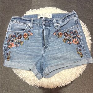 American Eagle Outfitters Blue Jean Shorts with Floral Embroidery